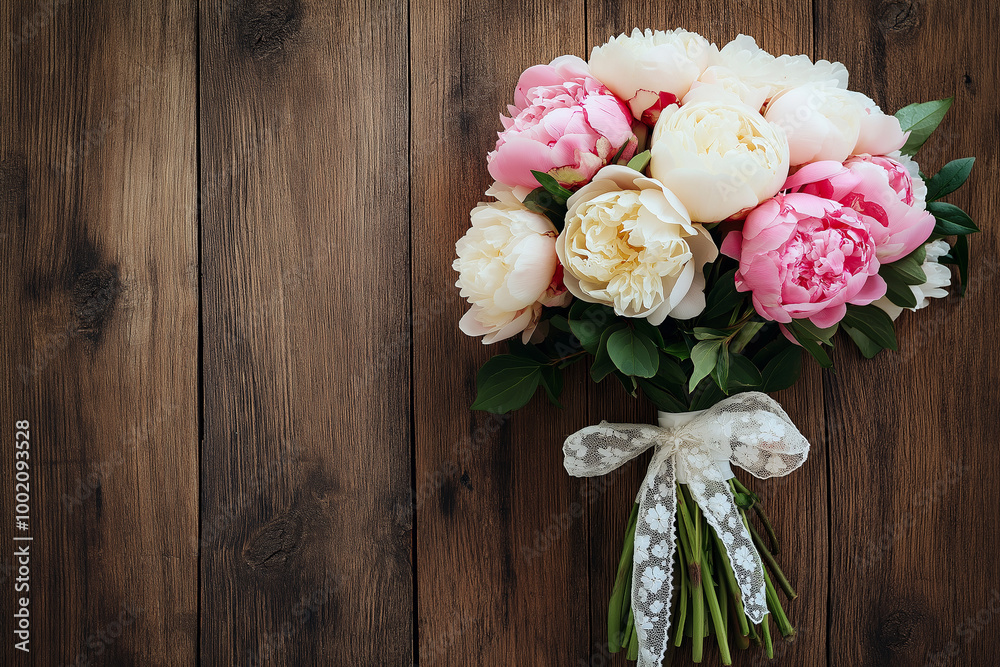 A Bouquet of Pink Peonies and White Roses in a Delicate Arrangement