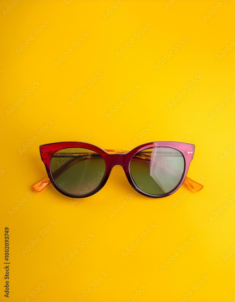 Red sunglasses on yellow Red sunglasses on yellow