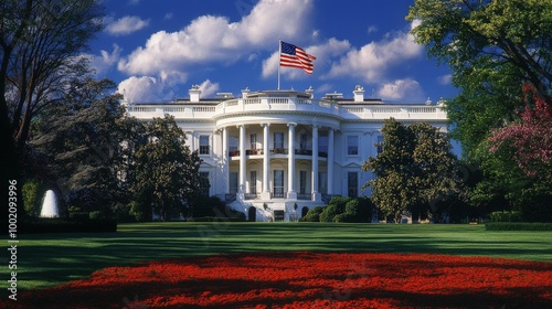 American flag with white house photo