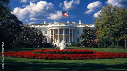 American flag with white house