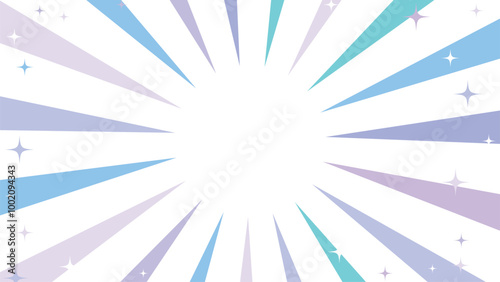 カラフルな集中線の背景素材イラスト　キラキラ　放射状　輝き　青色