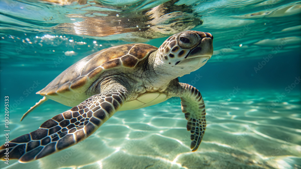 Fototapeta premium turtle under light blue water