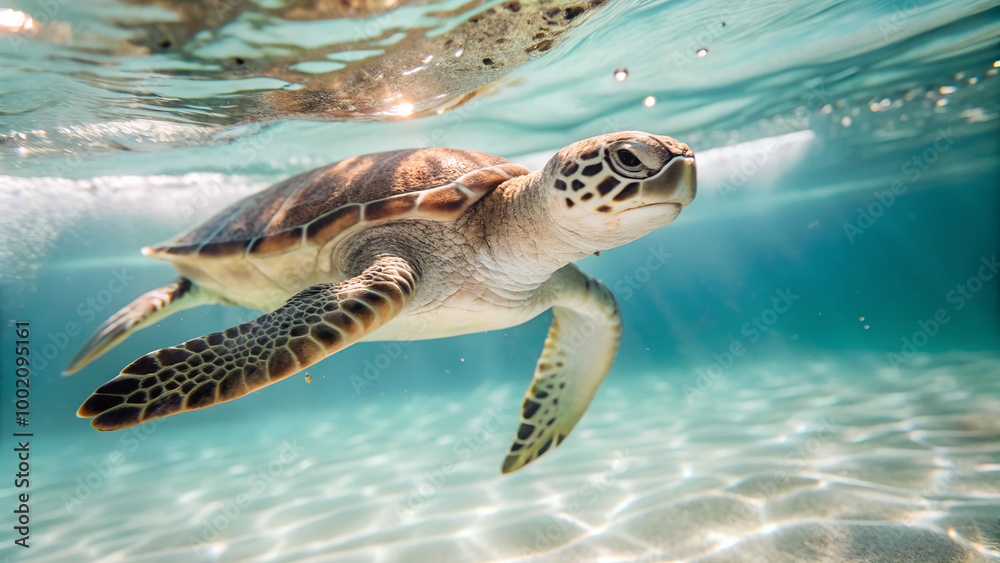 Obraz premium turtle under light blue water