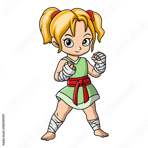 cute little girl practicing Muaythai