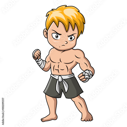 cute little boy practicing Muaythai