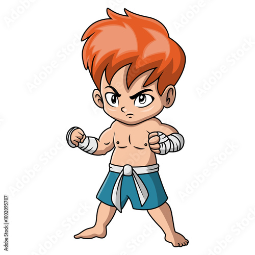 cute little boy practicing Muaythai