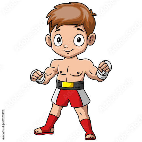 cute little boy practicing Muaythai