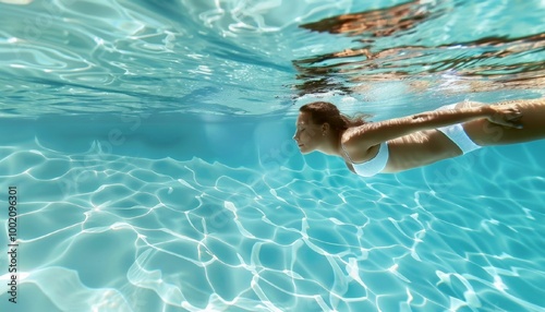 Swimming in ozonated water. Female patient takes a bath with ozonized water, which helps improve the condition of the skin and overall tone of the body