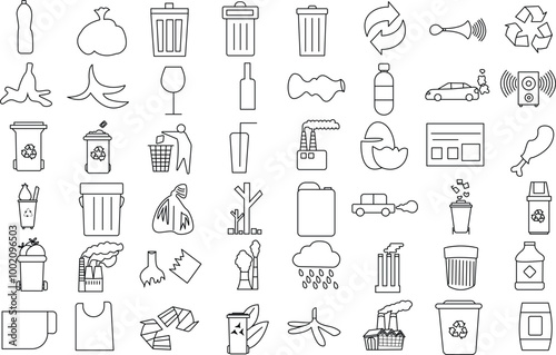 Recycle waste garbage Trash icon set for logo and T-Shirt. Thin line art editable stroke.