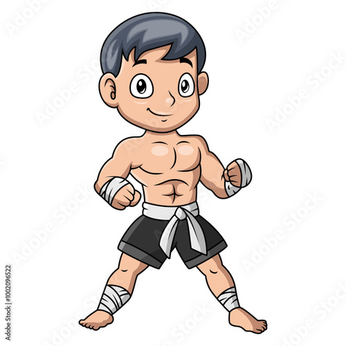 cute little boy practicing Muaythai