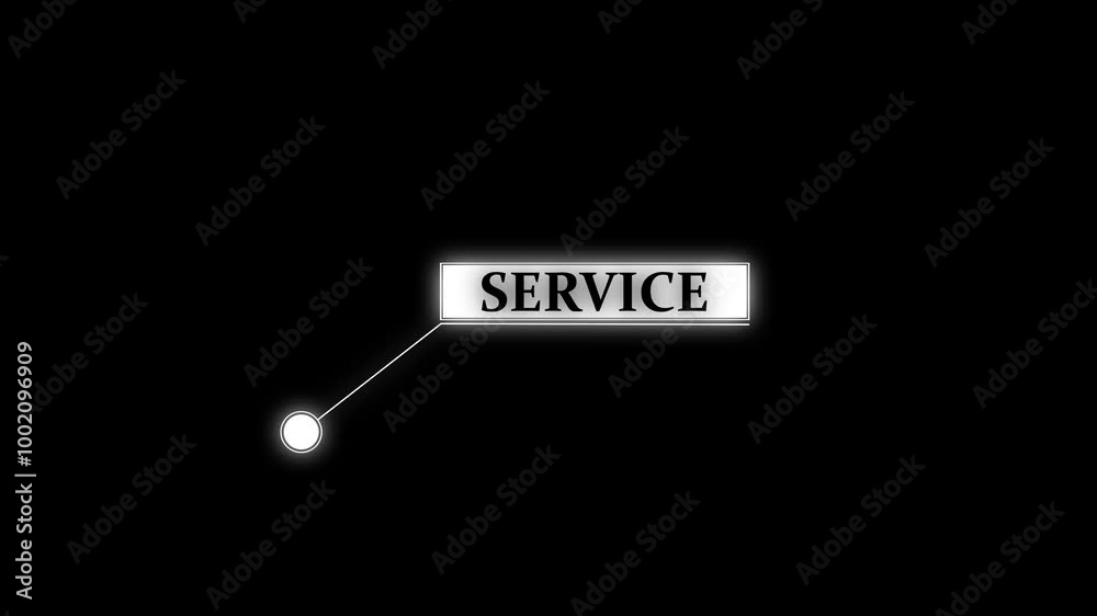 Animation of HUD elements with text Service. Animate a white callous for text. HUD elements on black background.