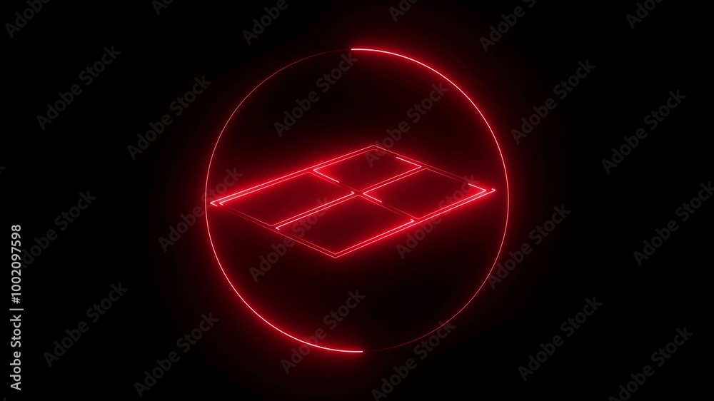 Glowing neon window computing file icon animation on black background. Glowing windows logo with in neon light, neon sign and neon light concept Glowing neon window computing file icon animation on black background. Glowing windows logo with in neon light, neon sign and neon light concept