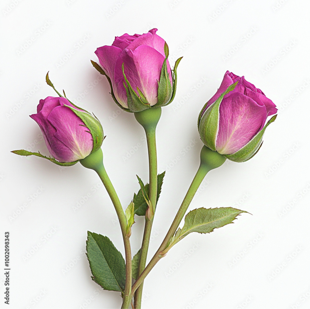 magenta colored roses and rose buds on a white background magenta colored roses and rose buds on a white background