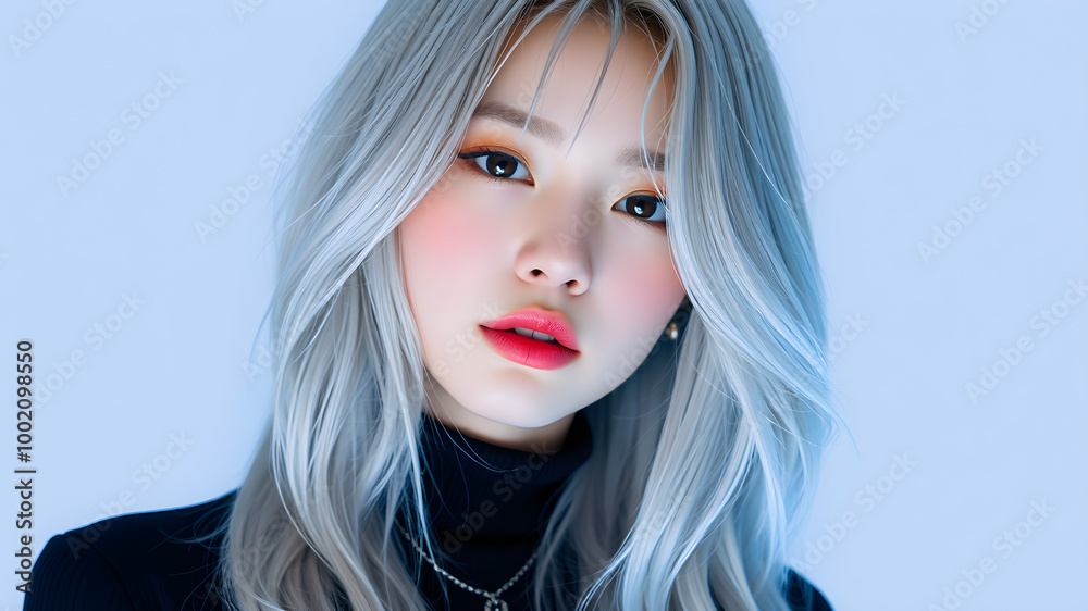 Captivating Portrait of a Young Woman with Silver Hair Captivating Portrait of a Young Woman with Silver Hair