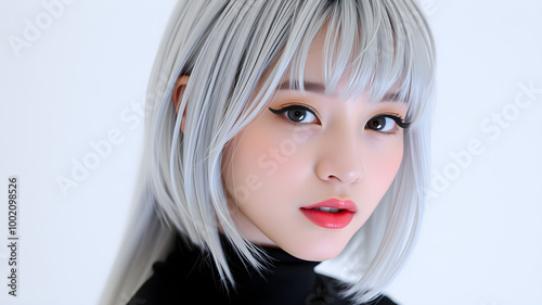 Stylish Portrait with Silver Hair and Elegant Makeup