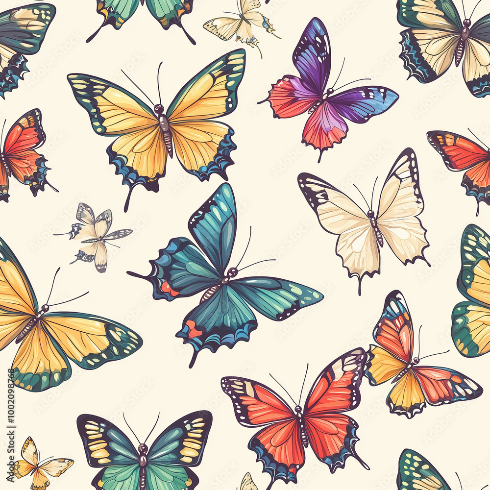 Fototapeta premium Seamless Colorful Butterfly Pattern with Intricate Wing Designs