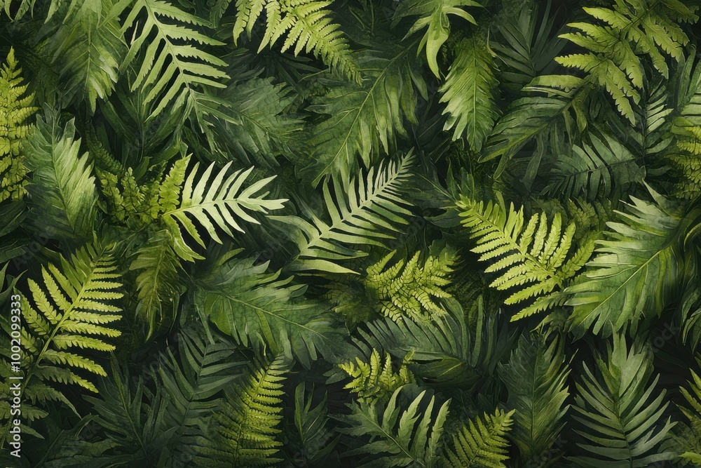 Lush green ferns create a vibrant and calming background, ideal for nature-themed designs and projects.