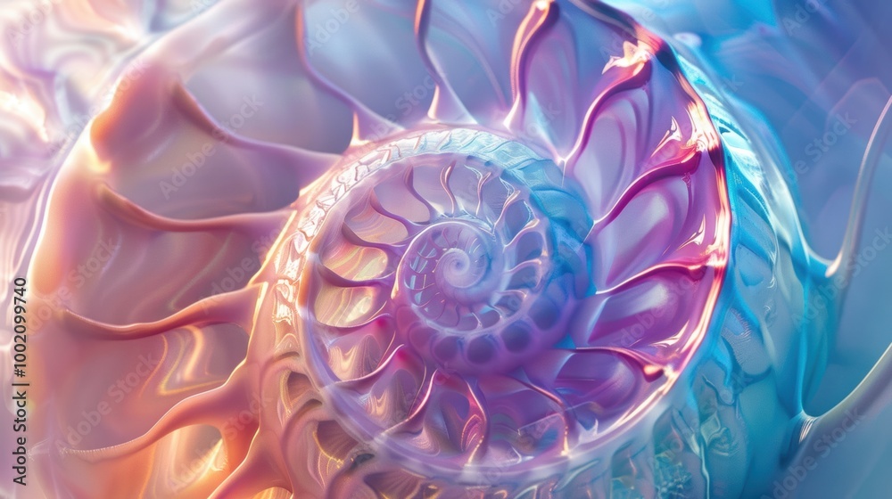 Nautilus shell in closeup, showcasing its iconic spiral pattern. The shell's geometric design is a stunning piece of nature's art. Nautilus shell in closeup, showcasing its iconic spiral pattern. The shell's geometric design is a stunning piece of nature's art.