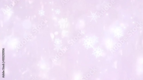 Light purple background with white snowflakes. Winter holiday design concept. 4K background material for loop playback