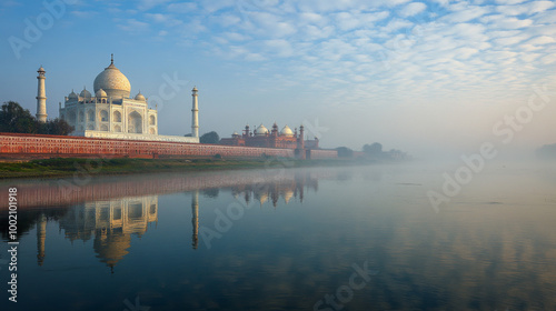 The Taj Mahal is a famous, historical building in India. It's a beautiful tomb built in a traditional style, located in Agra near the Yamuna River.