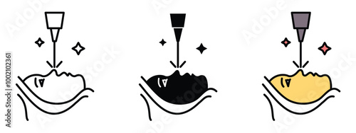 LASER anti aging icon in three different colored heads with a silhouette in the middle and editable colored icon on right, laser anti aging treatment, vectors are also available in unexpanded form