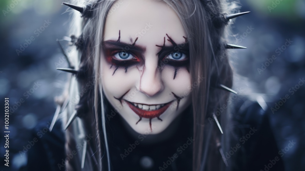 Sinister female with dark makeup and spikes Sinister female with dark makeup and spikes