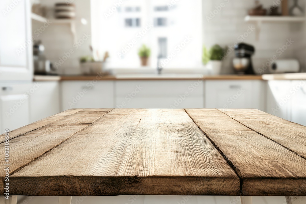 Empty wooden table in a kitchen setting. Empty wooden table in a kitchen setting.