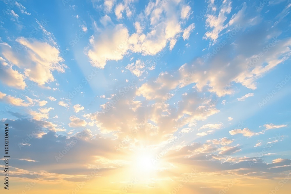 A breathtaking sunset sky with fluffy clouds and golden hues. A breathtaking sunset sky with fluffy clouds and golden hues.