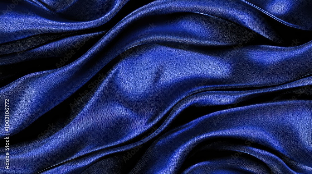 Fototapeta premium Luxurious blue satin fabric with soft, flowing folds creating a smooth and glossy texture, ideal for backgrounds, fashion, or textile design projects