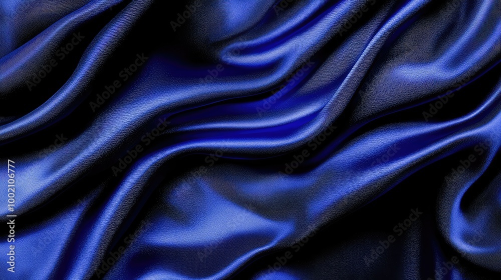 Fototapeta premium Luxurious blue satin fabric with soft, flowing folds creating a smooth and glossy texture, ideal for backgrounds, fashion, or textile design projects