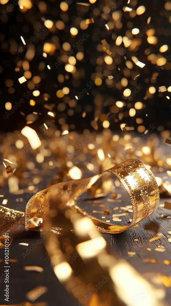 A golden reel unspools over a festive backdrop, highlighting cherished memories of an anniversary A golden reel unspools over a festive backdrop, highlighting cherished memories of an anniversary