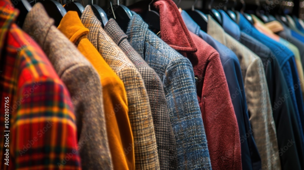 Obraz premium Stylish Collection of Jackets on Hangers