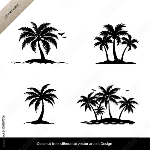 Simple   Elegant Coconut Tree Silhouette  Vector Art Set Design