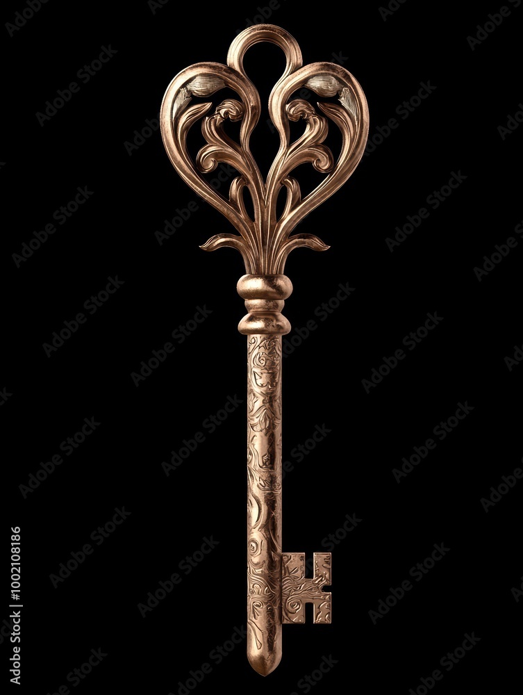 Ornate antique key on black background Ornate antique key on black background