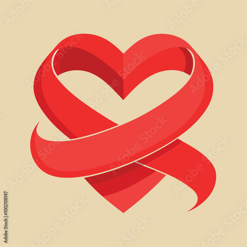A romantic heart shape with a red ribbon, a perfect symbol of love and passion for Valentine's Day or wedding celebrations