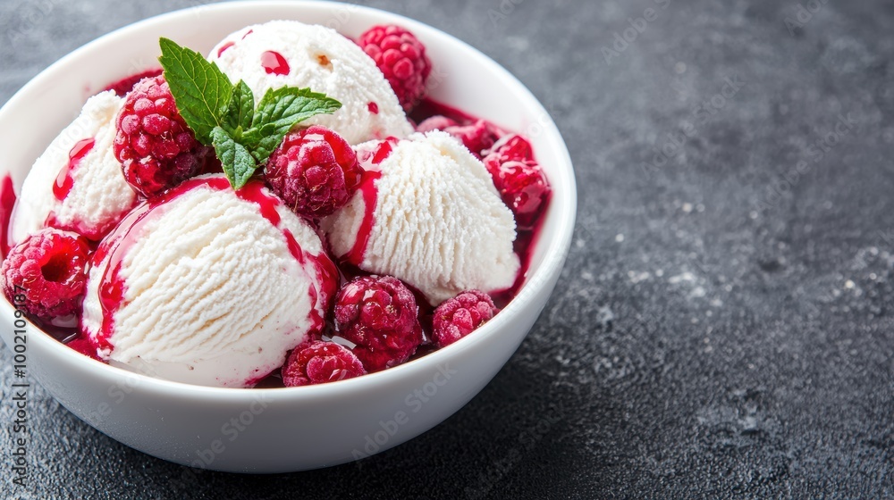 delicious raspberry ice cream dessert with fresh raspberries delicious raspberry ice cream dessert with fresh raspberries