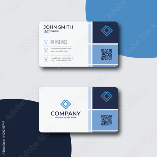 Elegant Blue and White Corporate Business Card Template for Professional Use photo