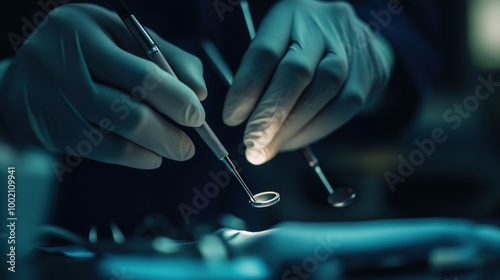 Dentist's Hands with Dental Instruments