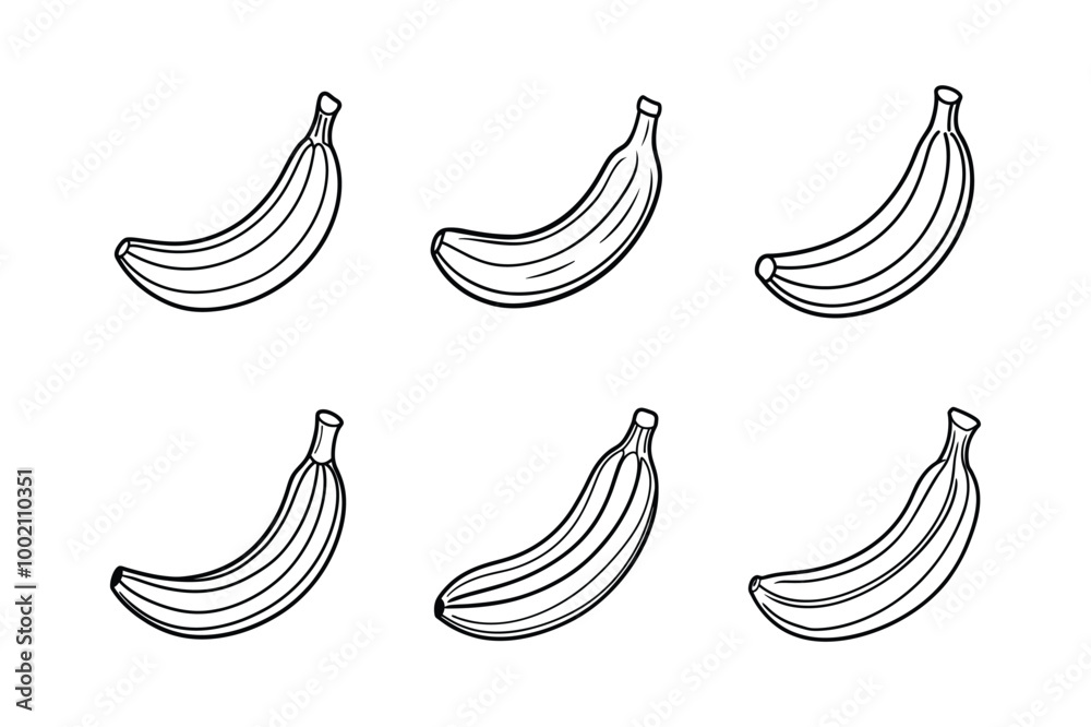 Banana line icon set with white background vector illustration. Banana line icon set with white background vector illustration.