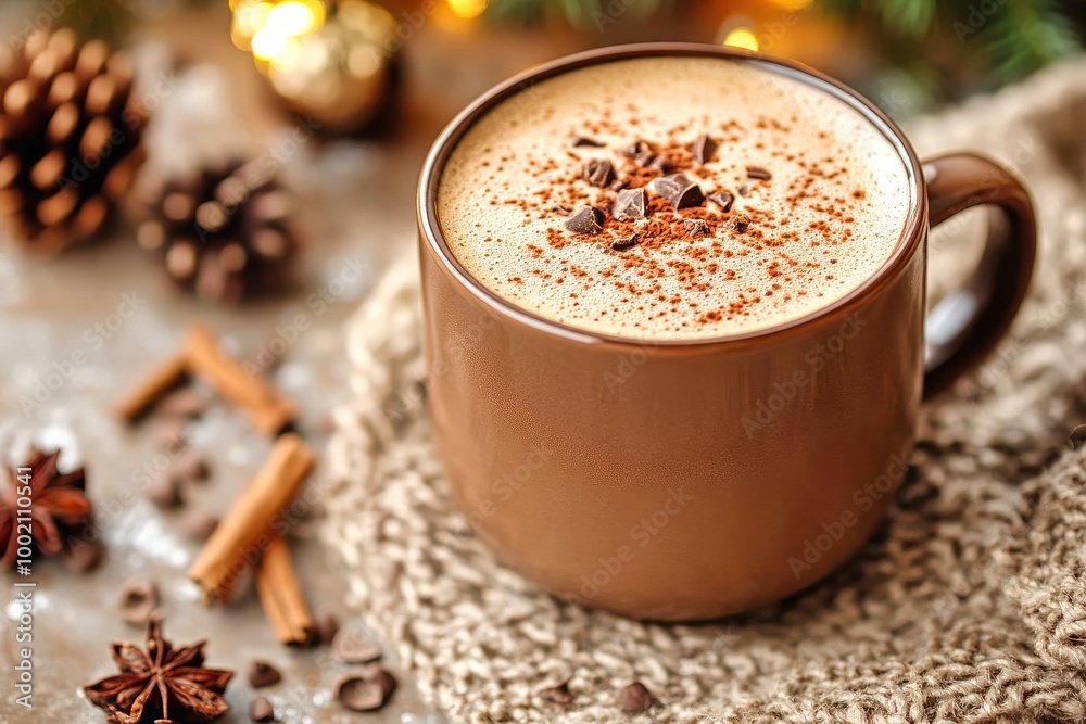 Steaming mug of eggnog sprinkled with cinnamon for christmas Steaming mug of eggnog sprinkled with cinnamon for christmas
