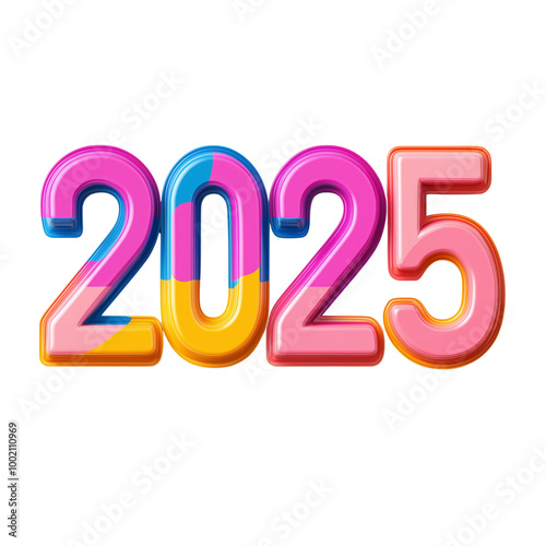 3D 2025 numbers in a playful combination on a transparent background