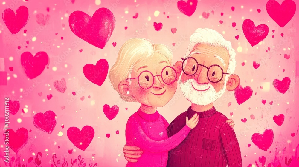 Happy senior couple wearing pink celebrating valentine's day Happy senior couple wearing pink celebrating valentine's day