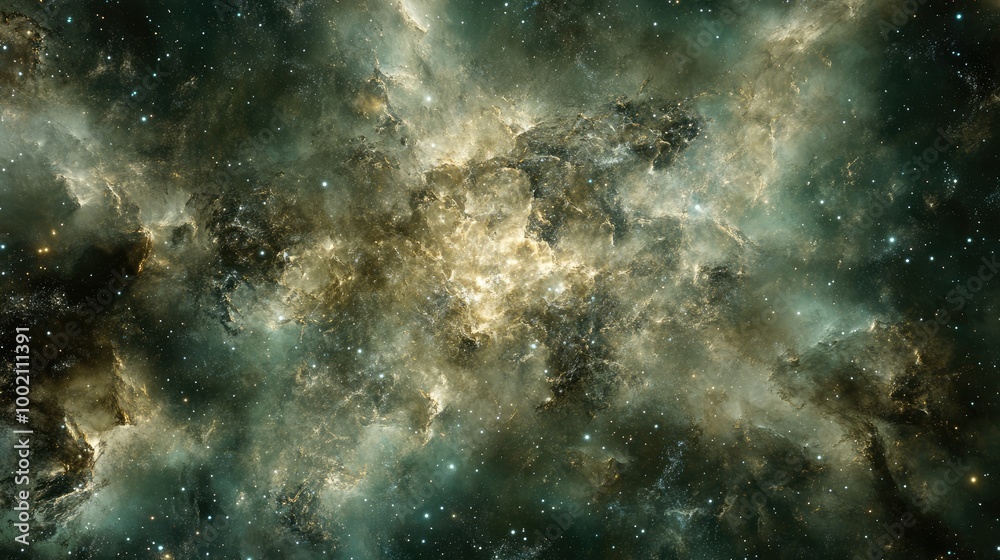 Fototapeta premium Green nebula exploding in outer space background