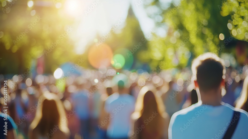 crowd of people at a music festival on a sunny summer day crowd of people at a music festival on a sunny summer day