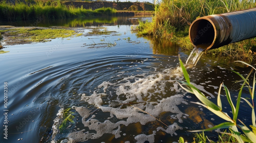 Pollution in a River with Pipe Discharging Wastewater Pollution in a River with Pipe Discharging Wastewater