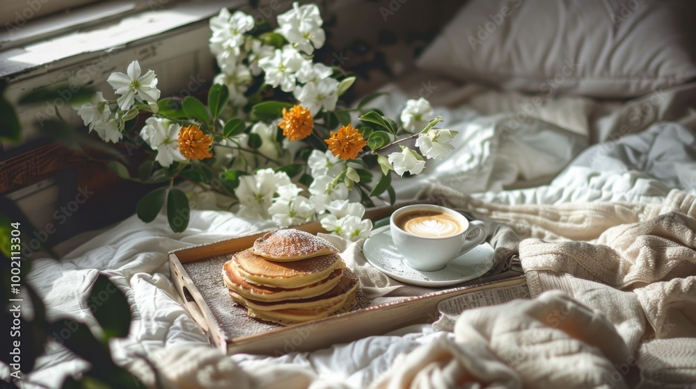 Cozy Breakfast Scene with Pancakes and Coffee Cozy Breakfast Scene with Pancakes and Coffee