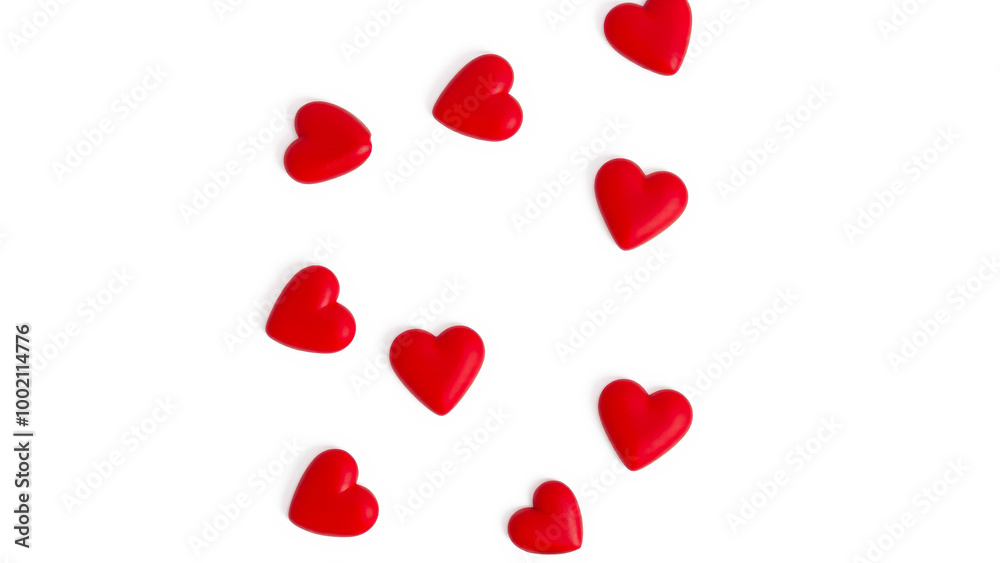 Red Hearts Scattered on White Background Red Hearts Scattered on White Background
