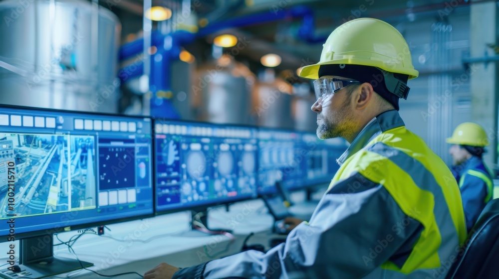 Industrial Worker Monitoring Control Room Operations Industrial Worker Monitoring Control Room Operations