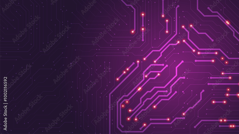 Circuit board background purple. Abstract digital pattern. Chip in futuristic technology design. Vector editable