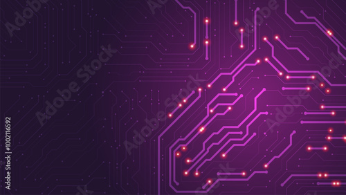 Circuit board background purple. Abstract digital pattern. Chip in futuristic technology design. Vector editable